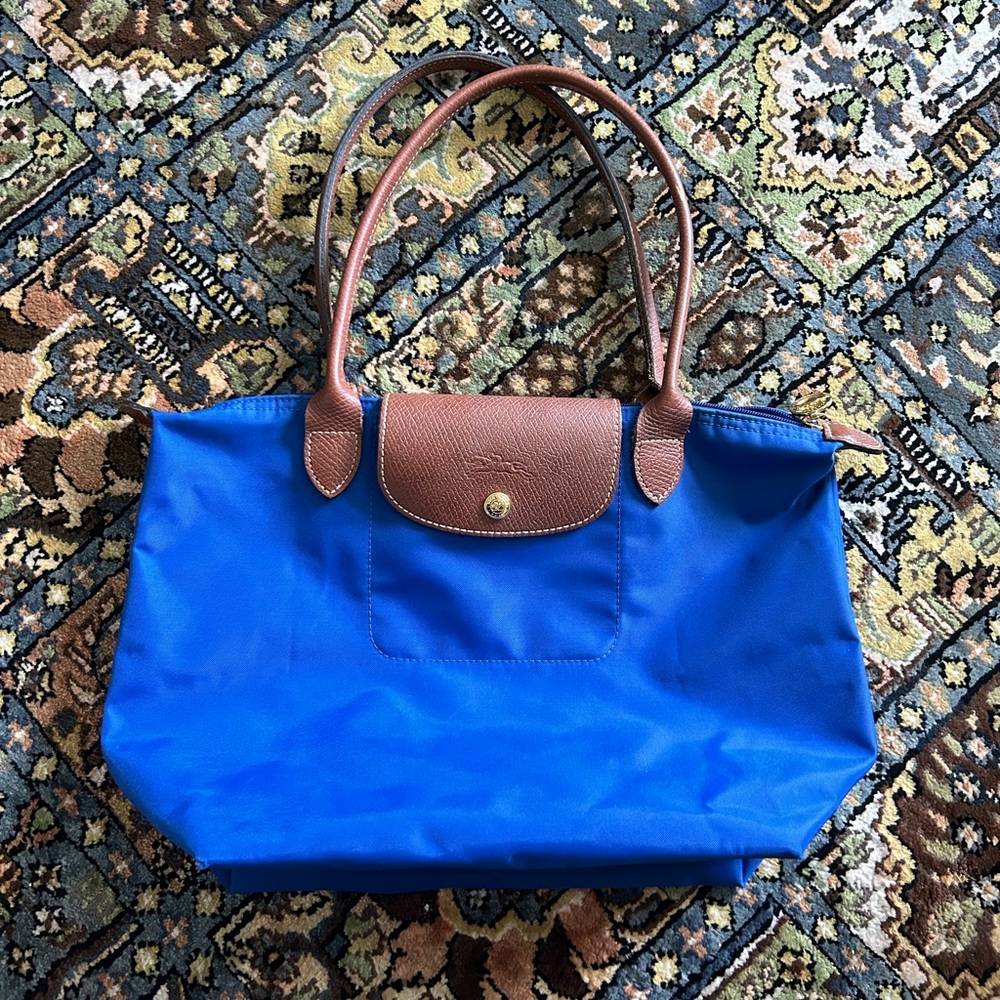 Longchamp Medium Le Pliage Blue Nylon Bag